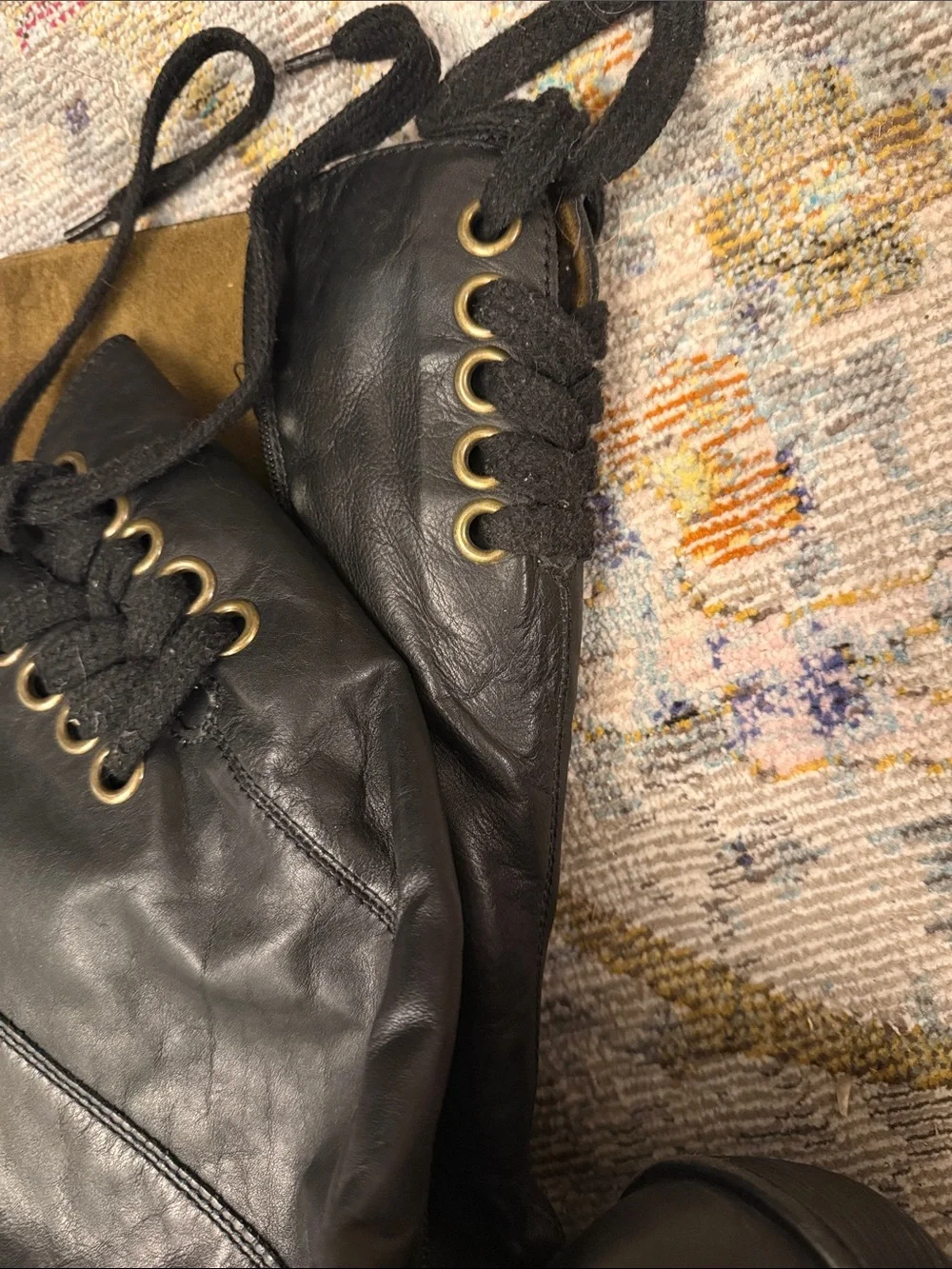 Fly London Wedge Knee-High Leather Boots in Black. Lace back. Zip for ease